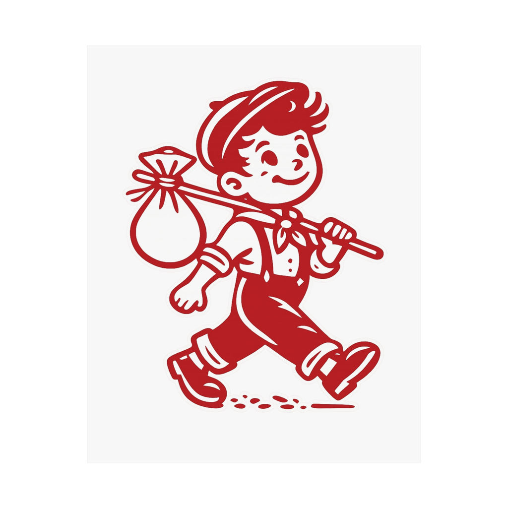 Vintage Red Hobo Boy Poster — Retro Matte Vertical Wall Art