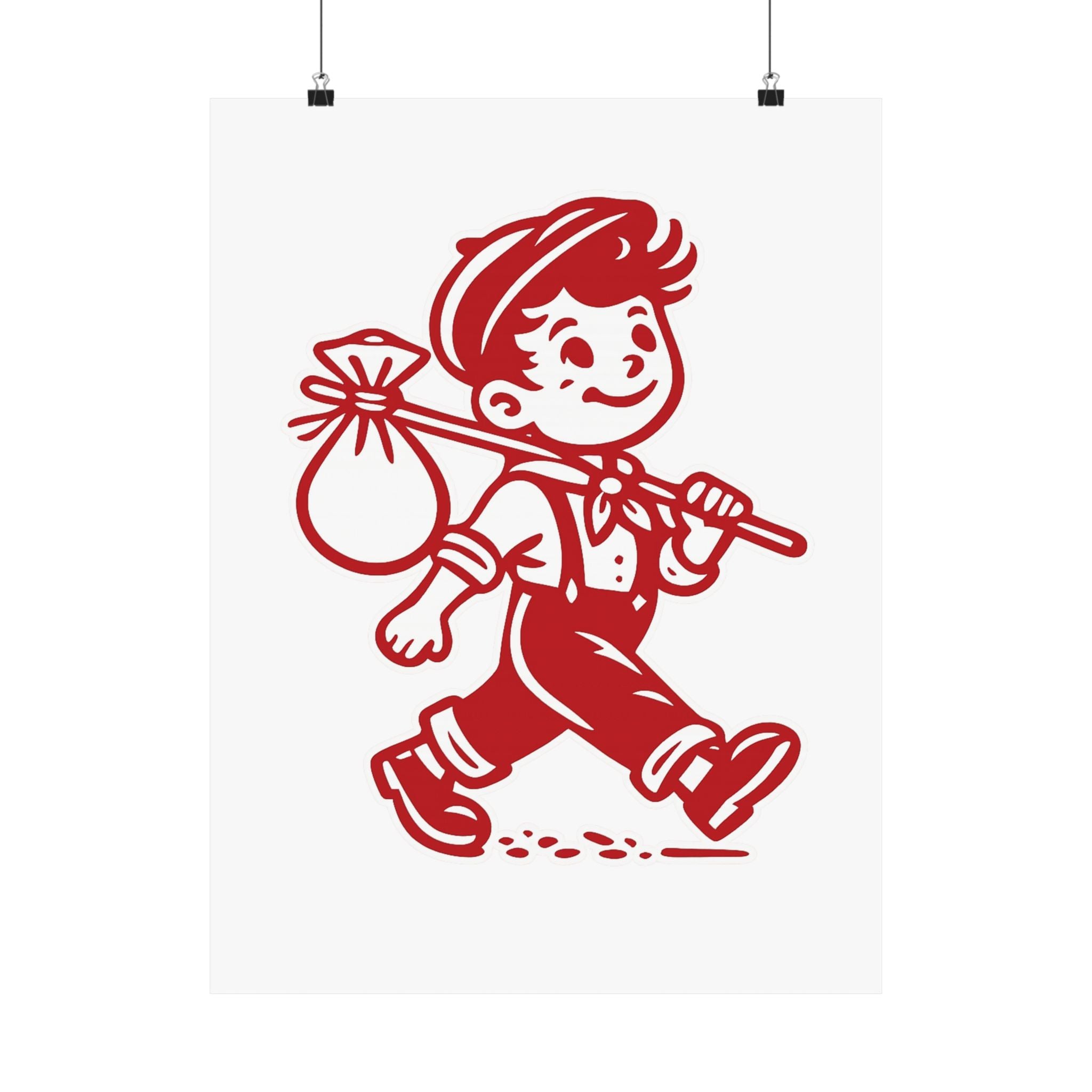 Vintage Red Hobo Boy Poster — Retro Matte Vertical Wall Art