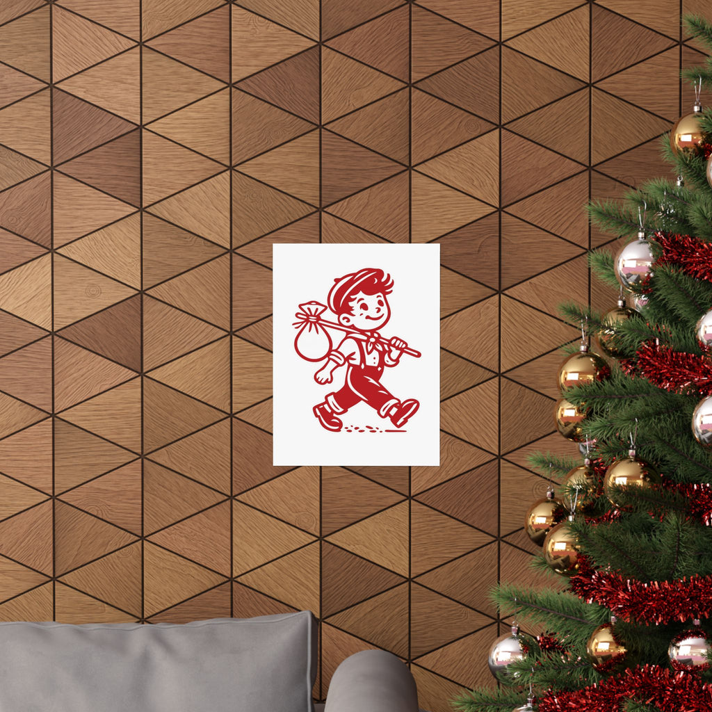 Vintage Red Hobo Boy Poster — Retro Matte Vertical Wall Art