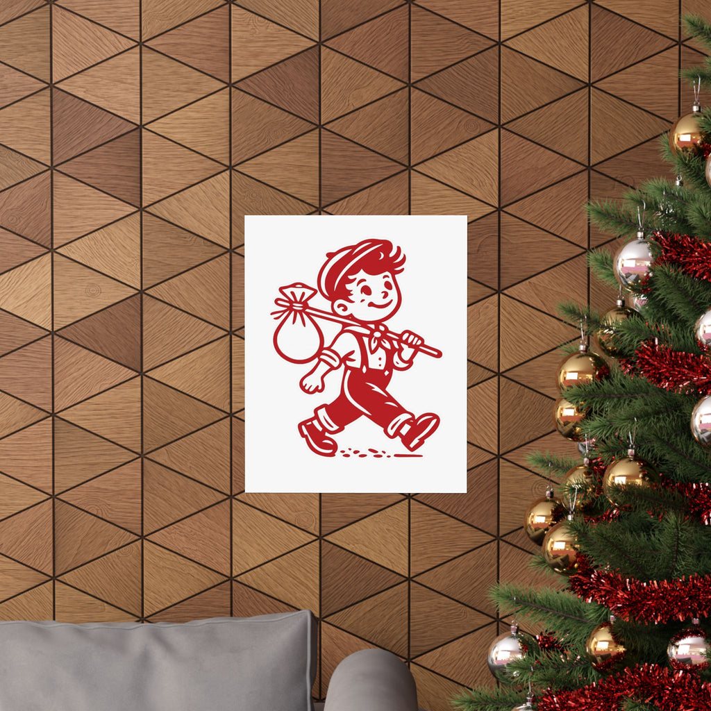 Vintage Red Hobo Boy Poster — Retro Matte Vertical Wall Art