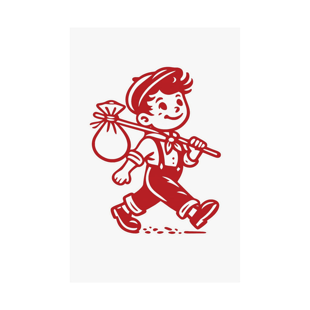 Vintage Red Hobo Boy Poster — Retro Matte Vertical Wall Art