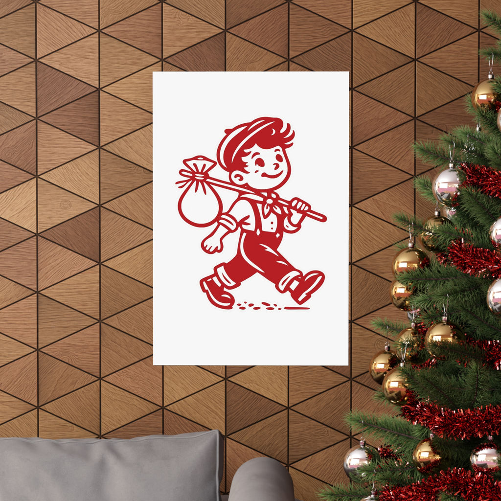 Vintage Red Hobo Boy Poster — Retro Matte Vertical Wall Art