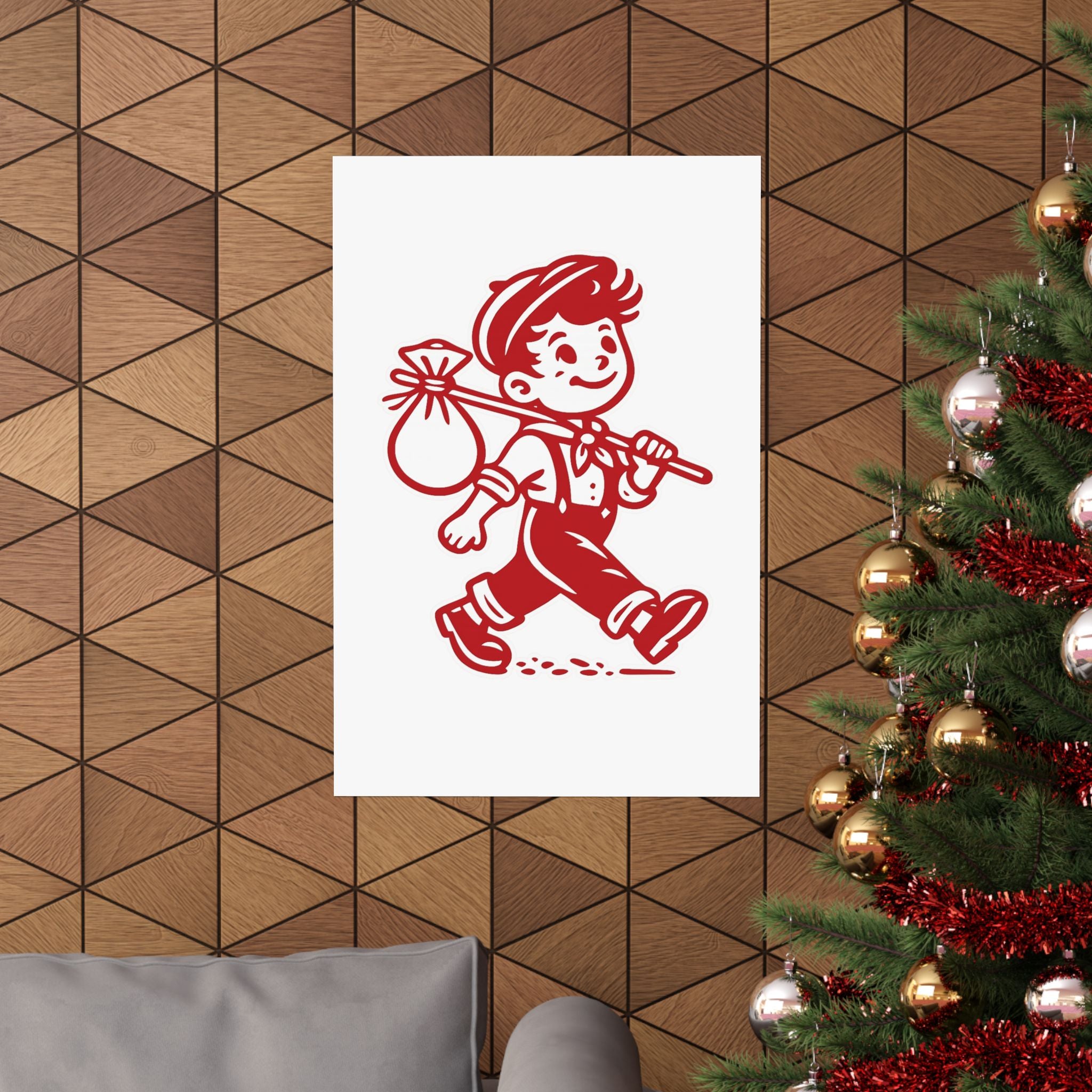 Vintage Red Hobo Boy Poster — Retro Matte Vertical Wall Art
