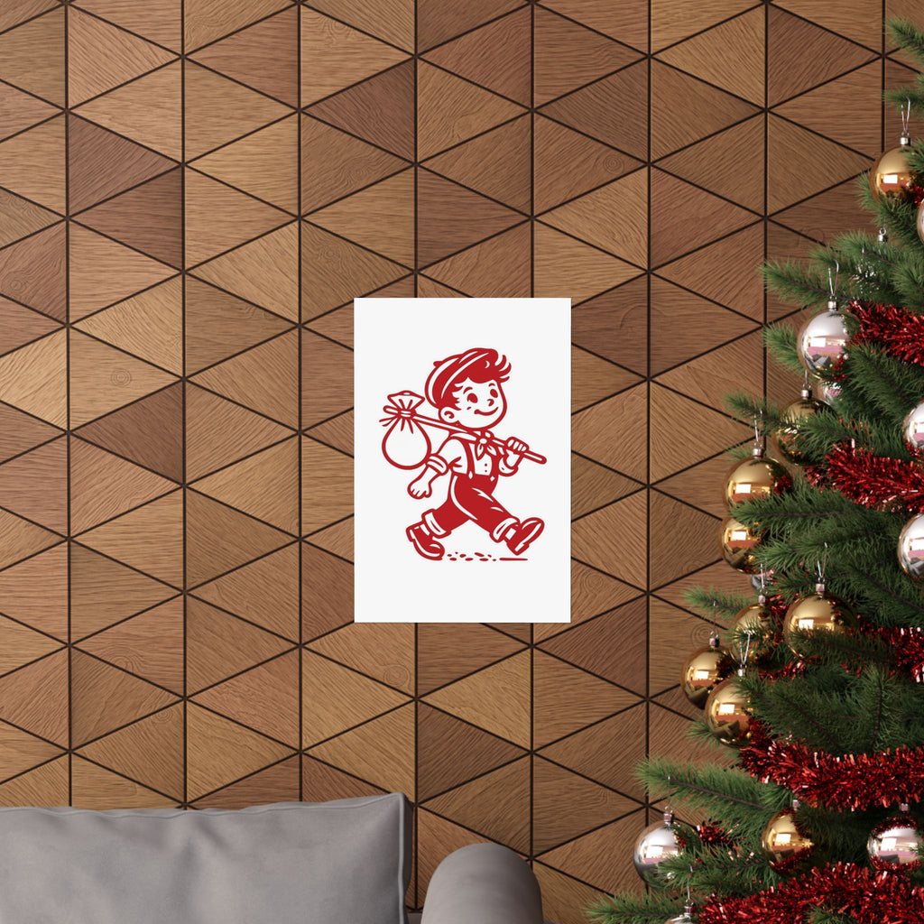 Vintage Red Hobo Boy Poster — Retro Matte Vertical Wall Art
