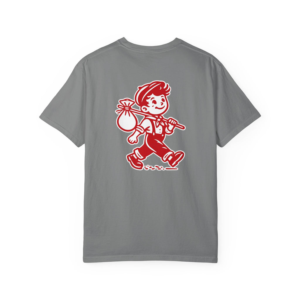 T-Shirt — Vintage Red Hobo Graphic ("Tasty Traveler")