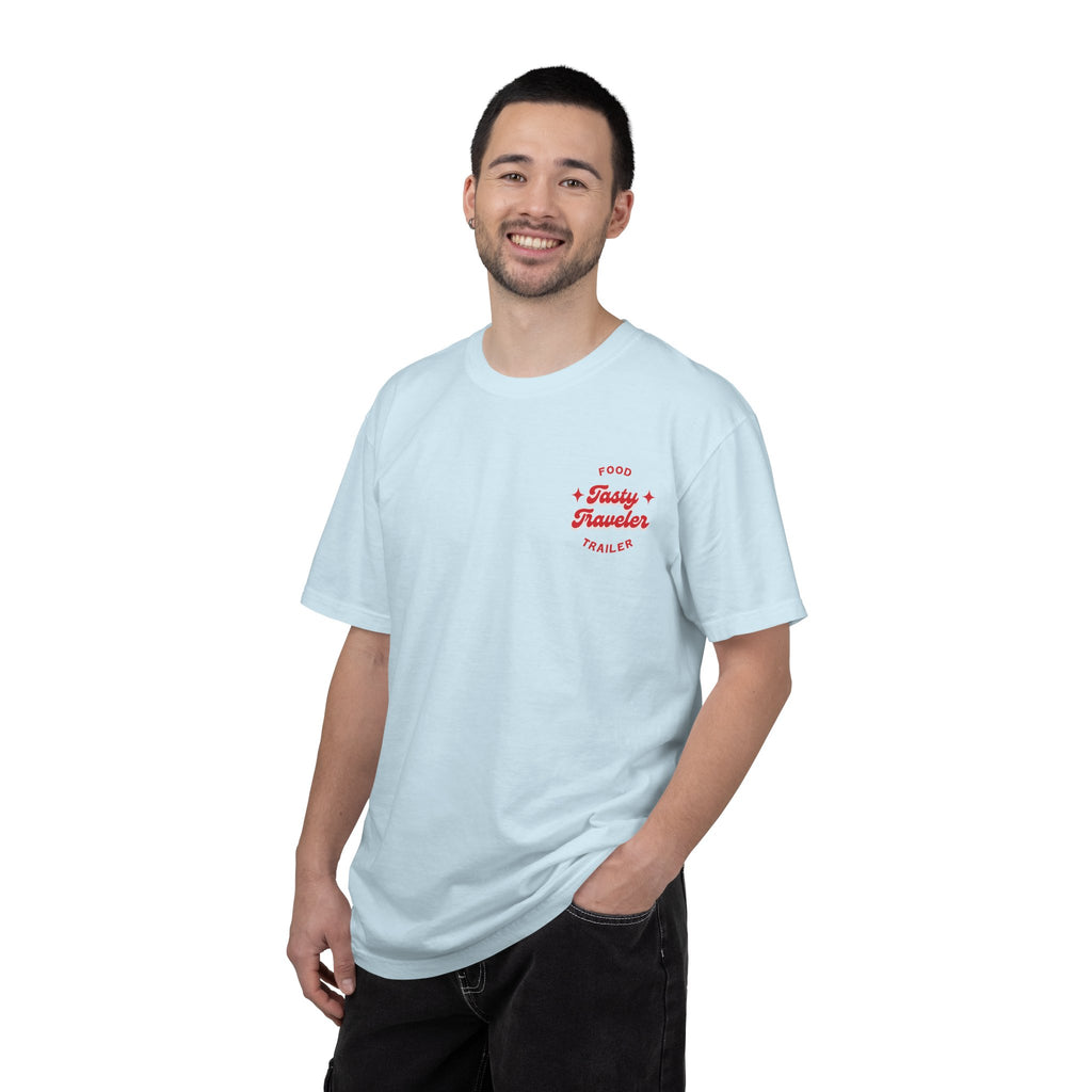 T-Shirt — Vintage Red Hobo Graphic ("Tasty Traveler")