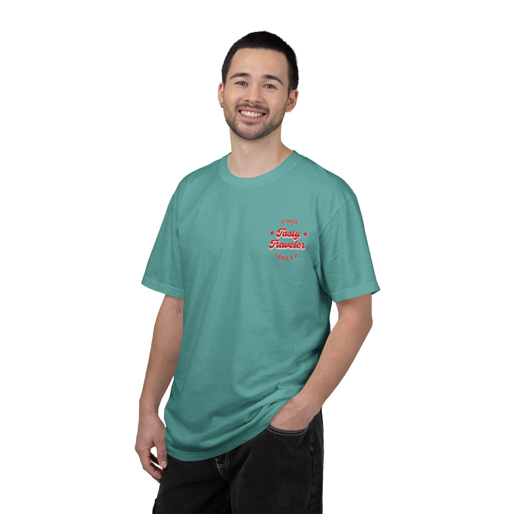 T-Shirt — Vintage Red Hobo Graphic ("Tasty Traveler")
