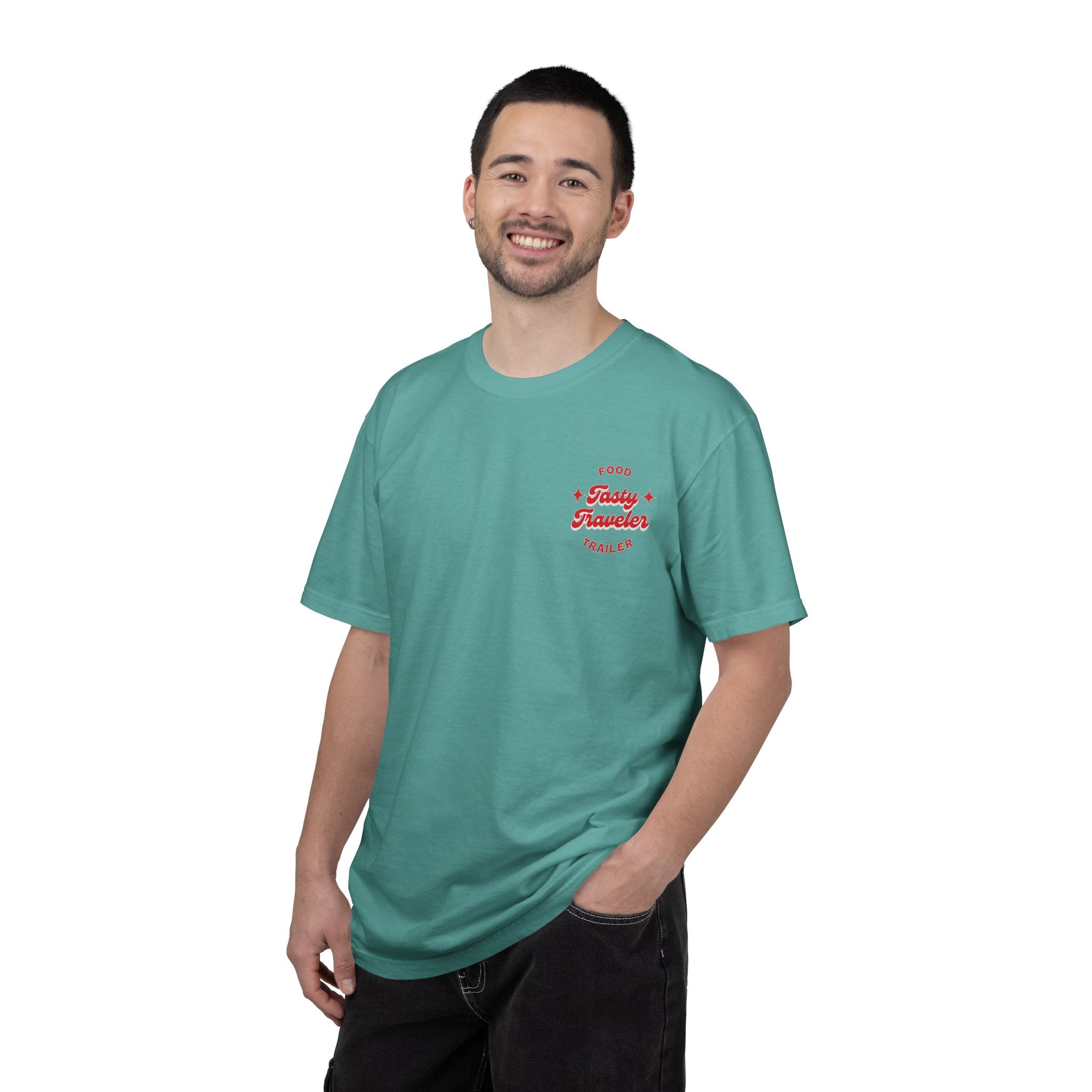 T-Shirt — Vintage Red Hobo Graphic ("Tasty Traveler")