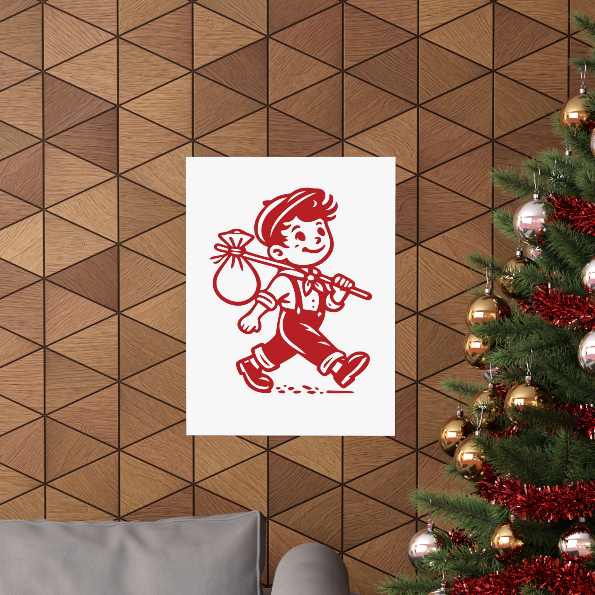 Vintage Red Hobo Boy Poster — Retro Matte Vertical Wall Art