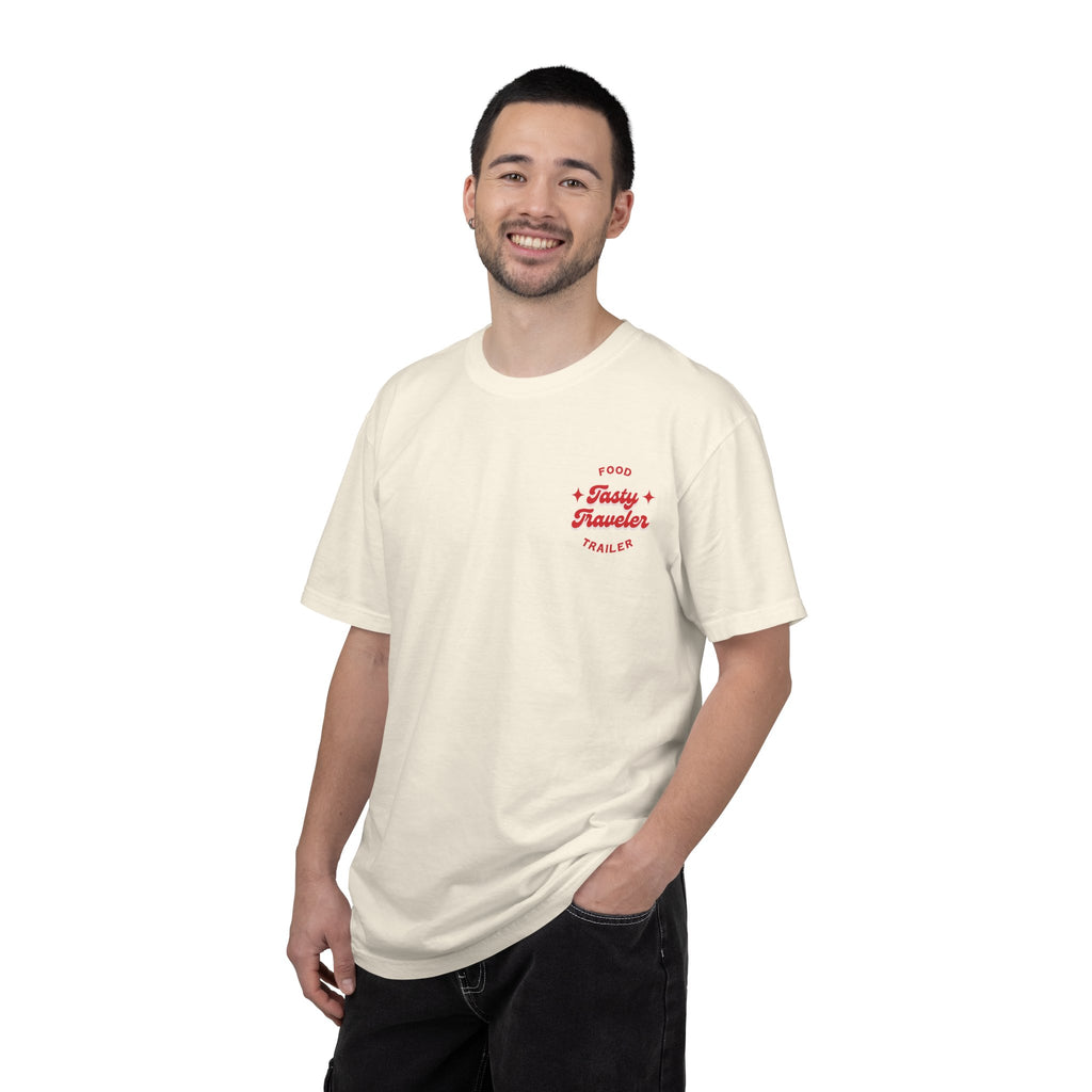 T-Shirt — Vintage Red Hobo Graphic ("Tasty Traveler")