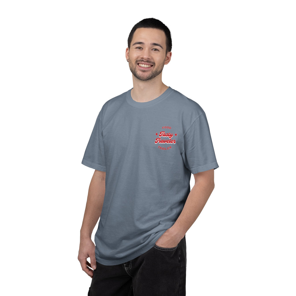 T-Shirt — Vintage Red Hobo Graphic ("Tasty Traveler")