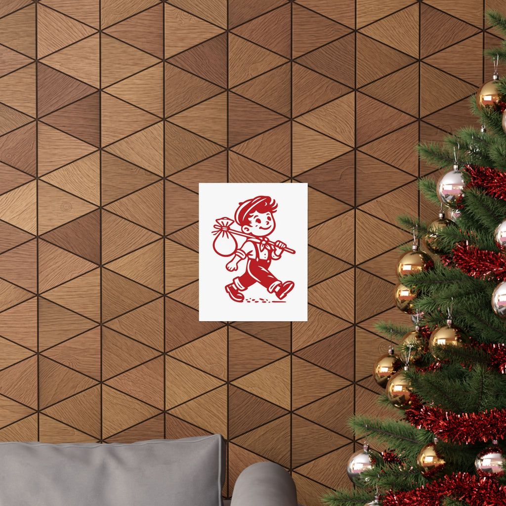 Vintage Red Hobo Boy Poster — Retro Matte Vertical Wall Art