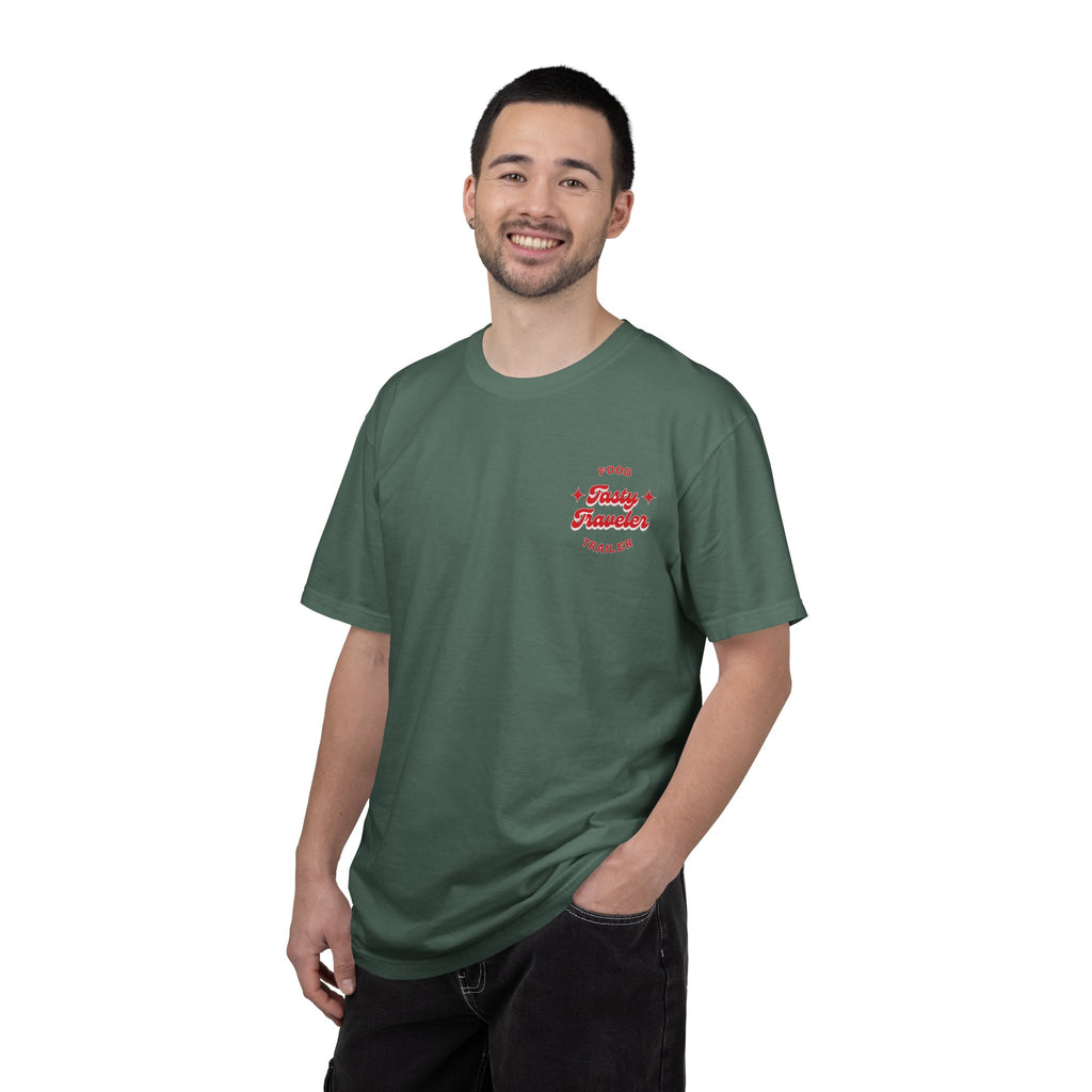 T-Shirt — Vintage Red Hobo Graphic ("Tasty Traveler")