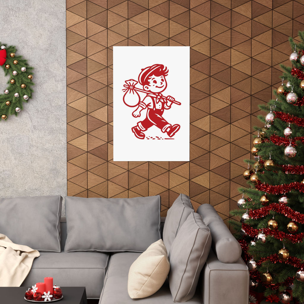 Vintage Red Hobo Boy Poster — Retro Matte Vertical Wall Art