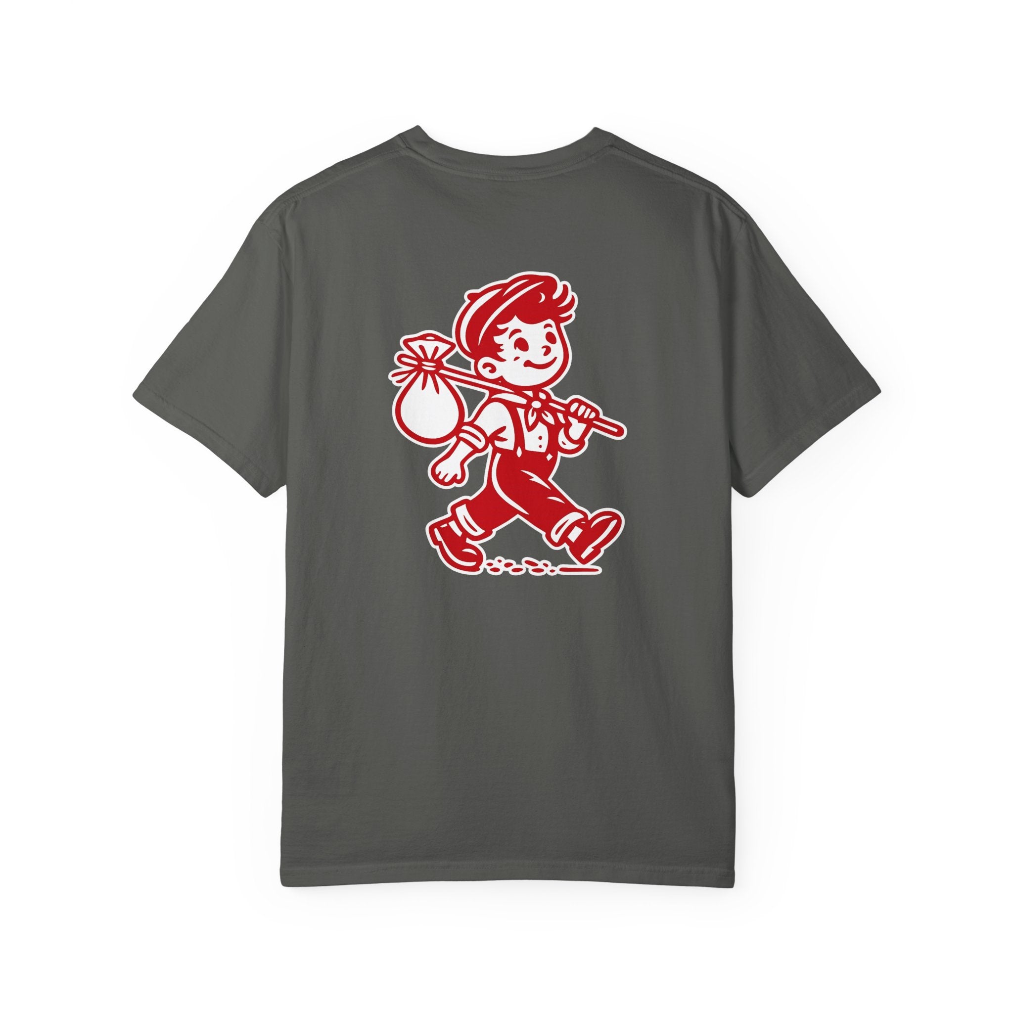 T-Shirt — Vintage Red Hobo Graphic ("Tasty Traveler")