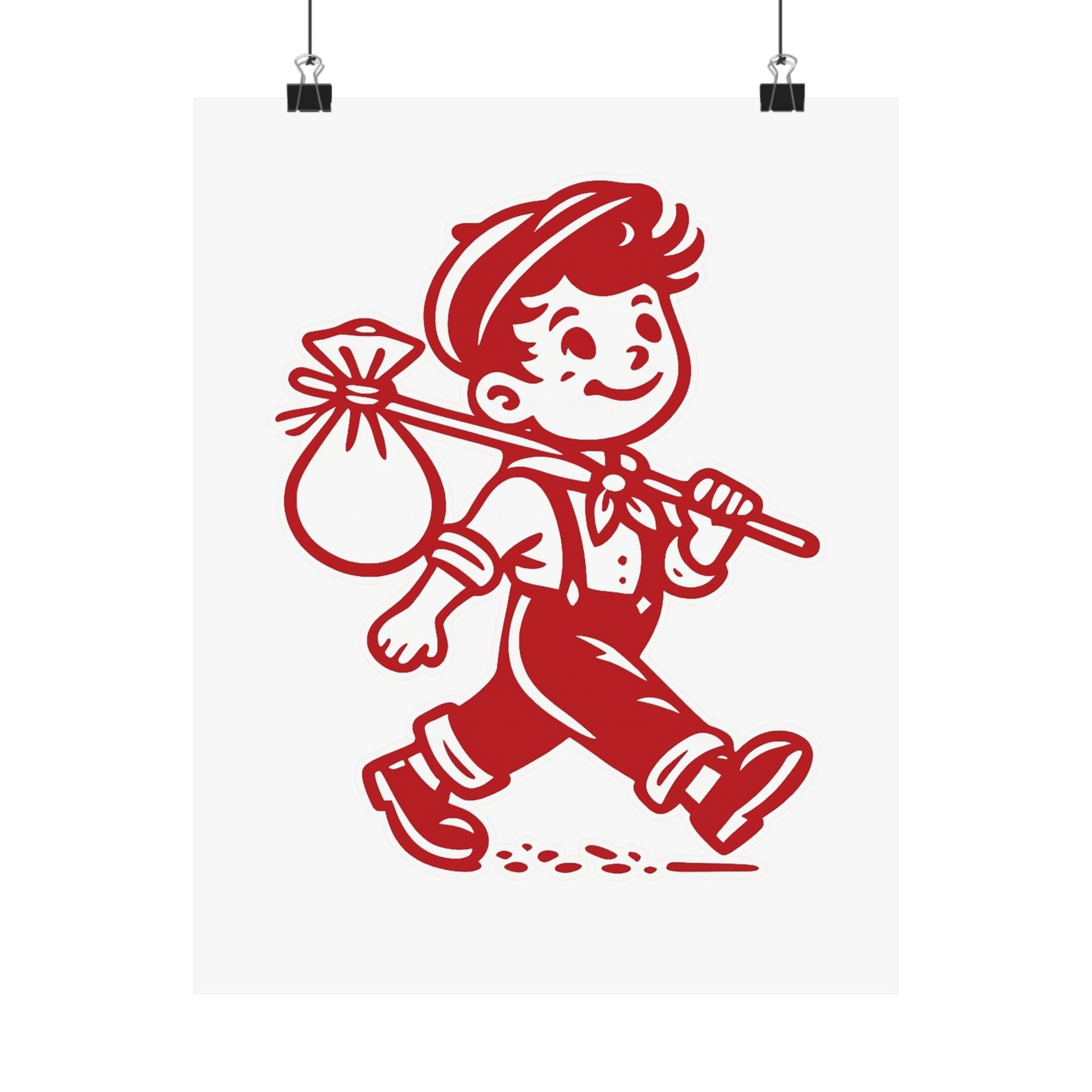 Vintage Red Hobo Boy Poster — Retro Matte Vertical Wall Art