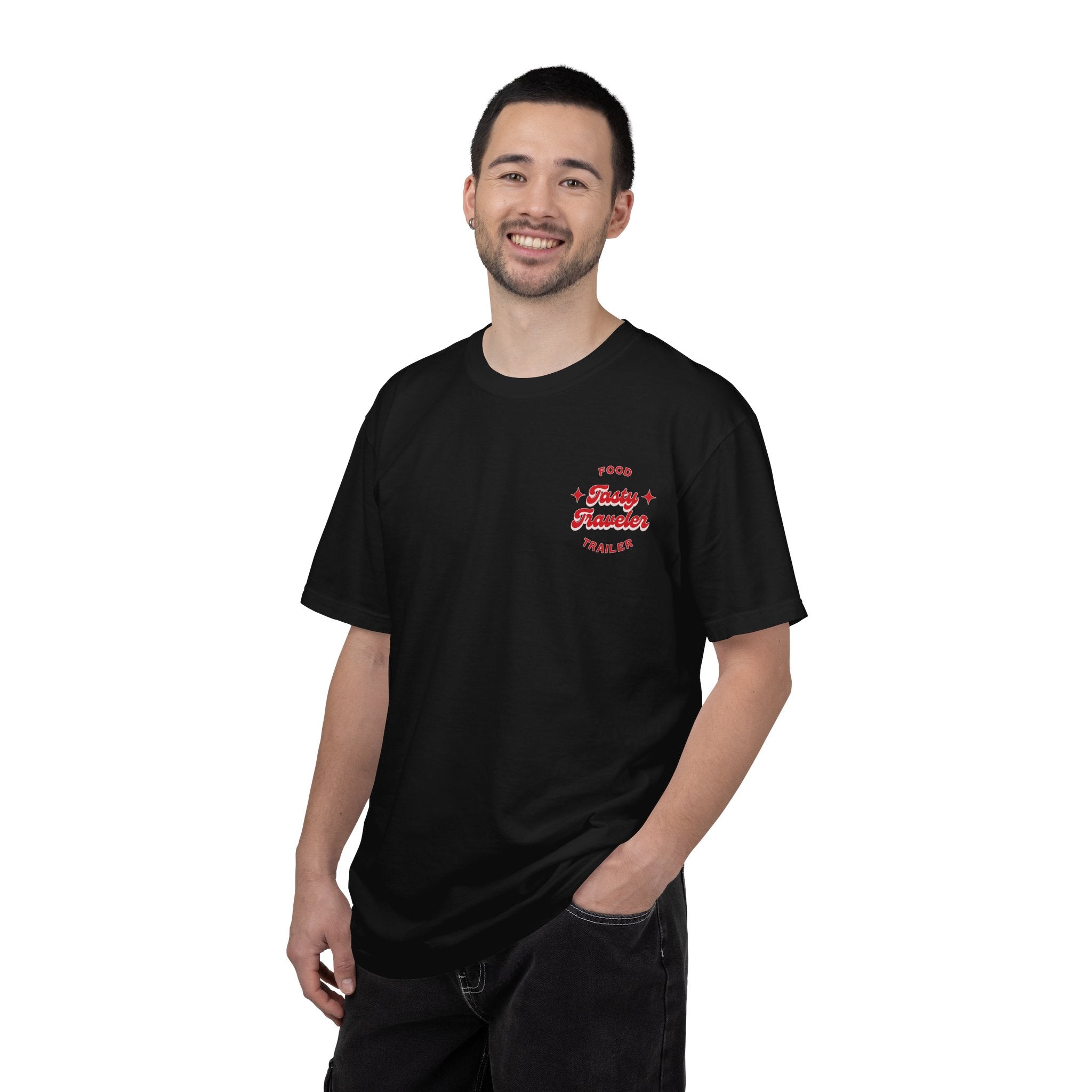 T-Shirt — Vintage Red Hobo Graphic ("Tasty Traveler")