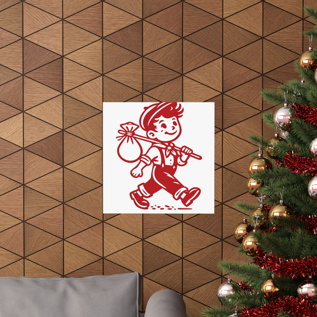 Vintage Red Hobo Boy Poster — Retro Matte Vertical Wall Art
