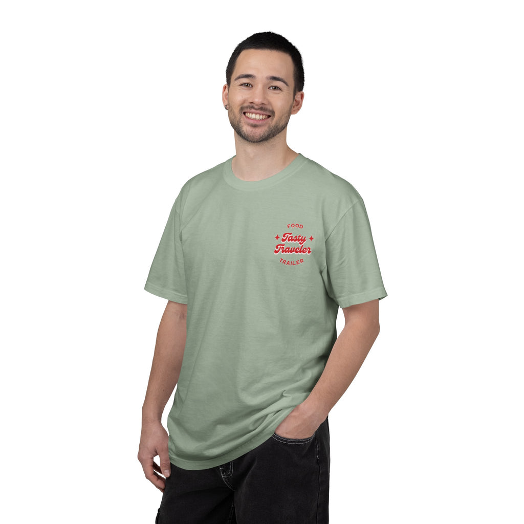 T-Shirt — Vintage Red Hobo Graphic ("Tasty Traveler")