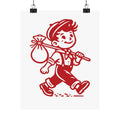 Vintage Red Hobo Boy Poster — Retro Matte Vertical Wall Art