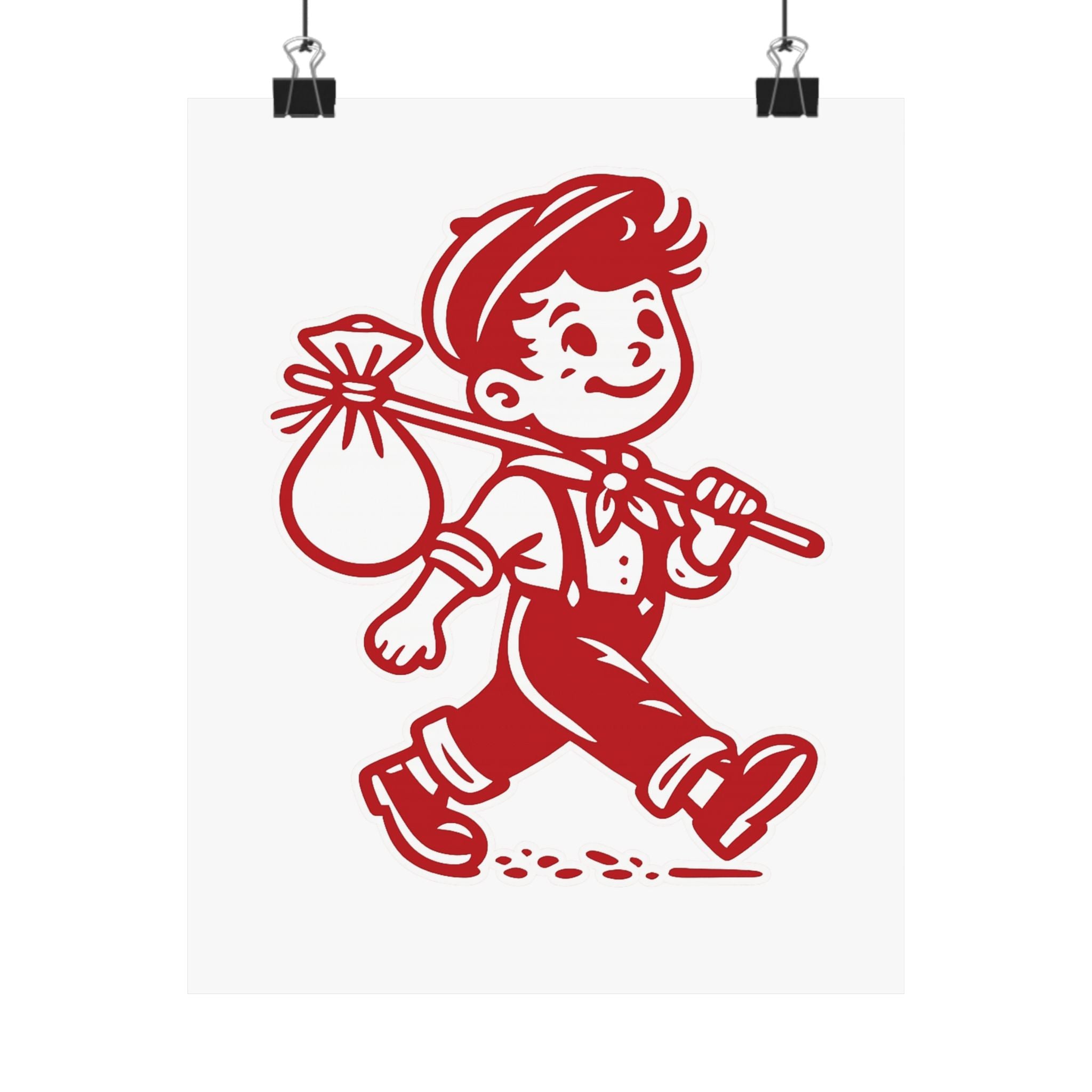 Vintage Red Hobo Boy Poster — Retro Matte Vertical Wall Art