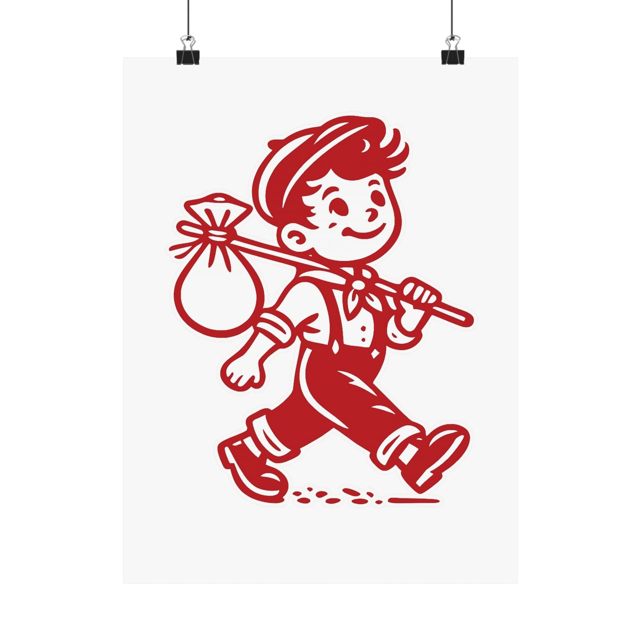 Vintage Red Hobo Boy Poster — Retro Matte Vertical Wall Art