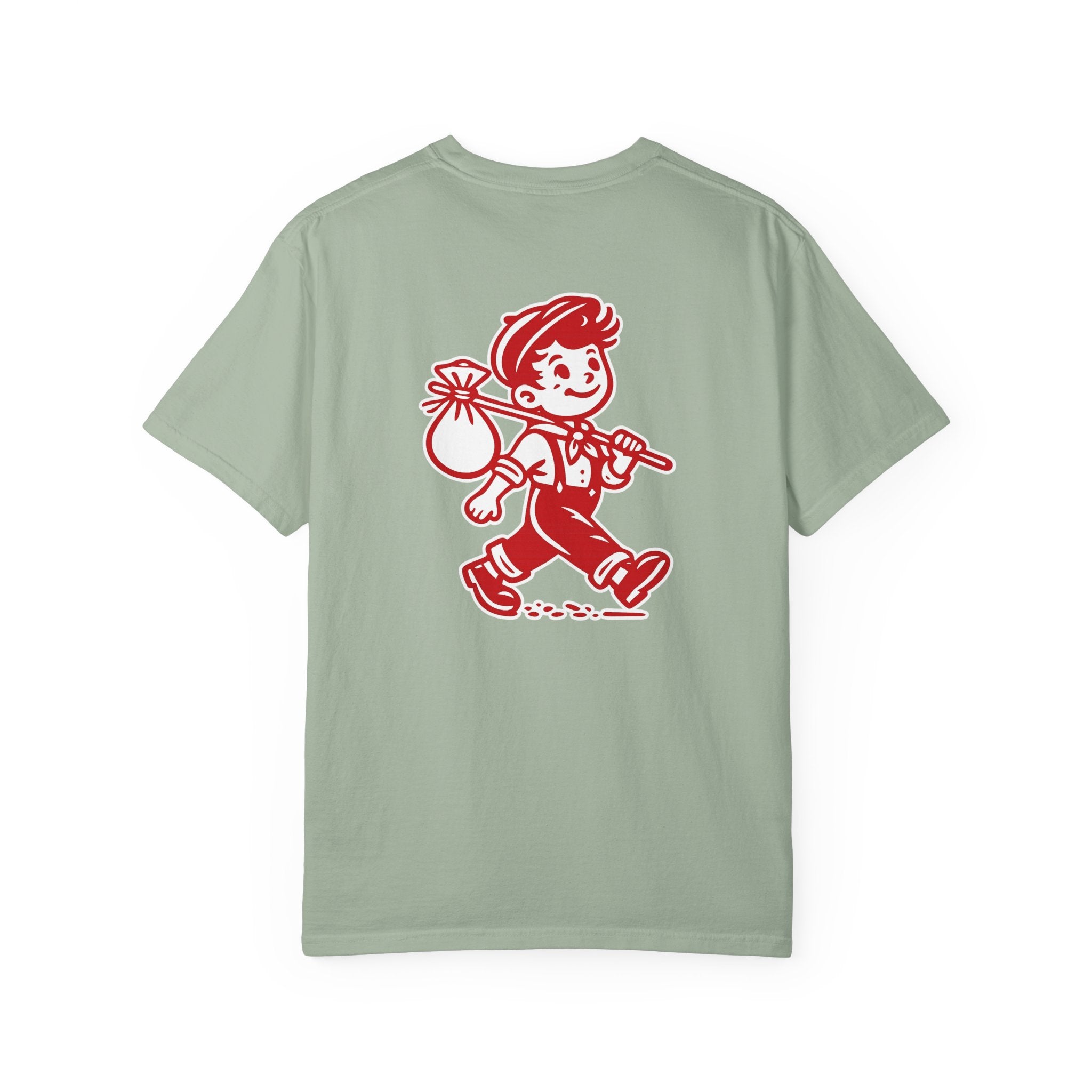 T-Shirt — Vintage Red Hobo Graphic ("Tasty Traveler")