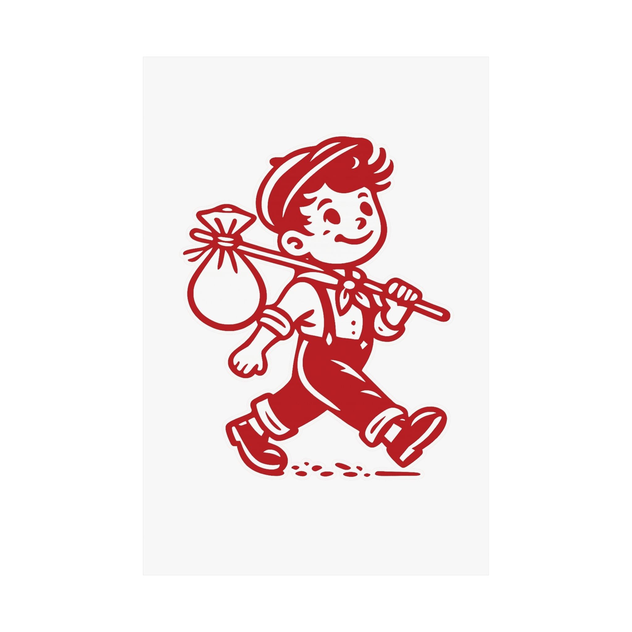 Vintage Red Hobo Boy Poster — Retro Matte Vertical Wall Art