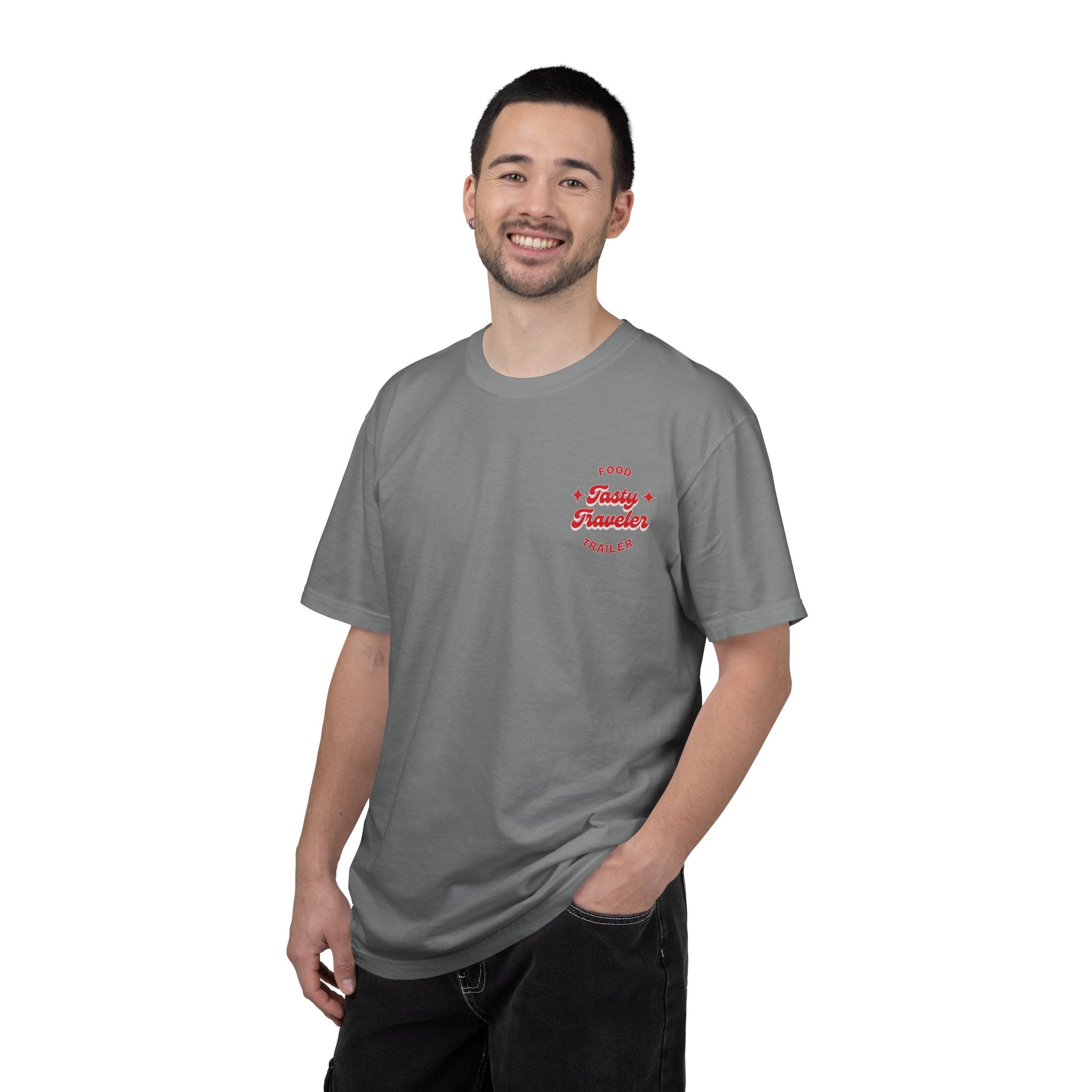T-Shirt — Vintage Red Hobo Graphic ("Tasty Traveler")