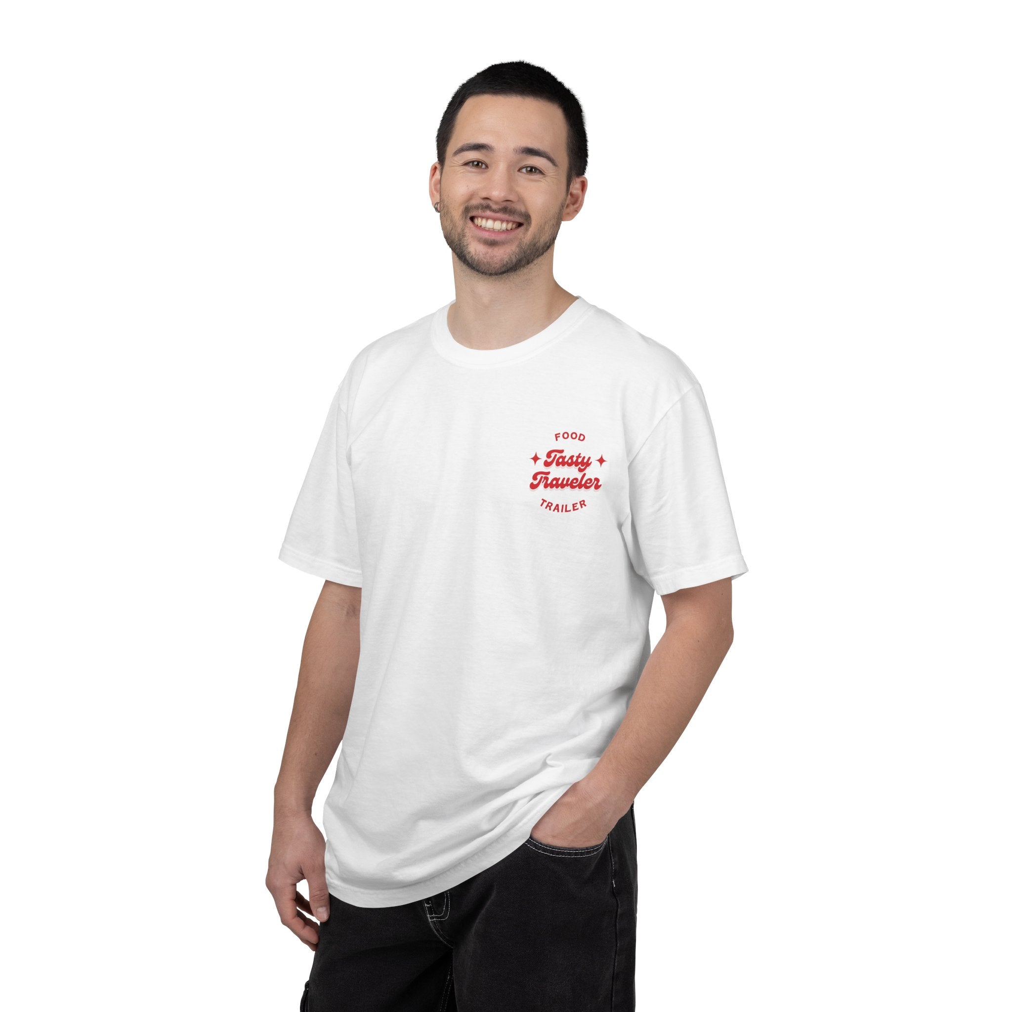 T-Shirt — Vintage Red Hobo Graphic ("Tasty Traveler")