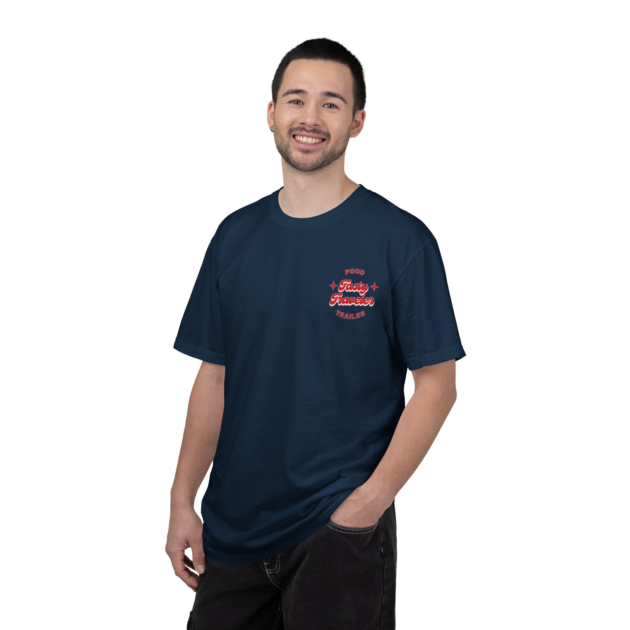 T-Shirt — Vintage Red Hobo Graphic ("Tasty Traveler")