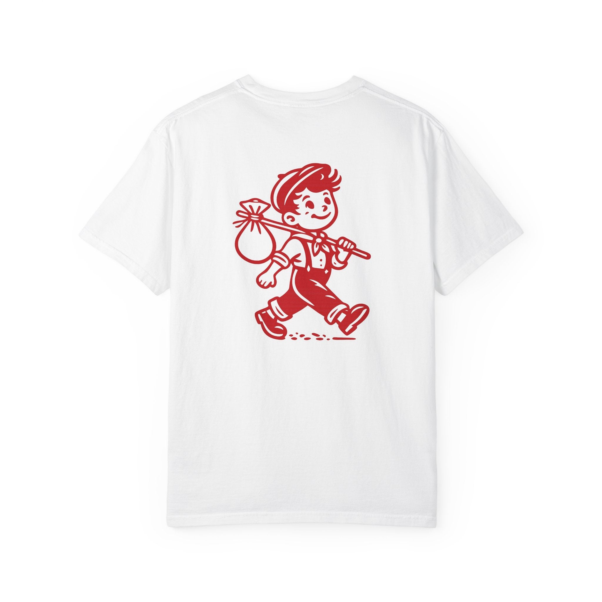 T-Shirt — Vintage Red Hobo Graphic ("Tasty Traveler")